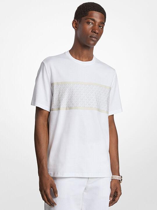 Signature Logo Striped Cotton T-Shirt michael kors signature logo striped cotton t shirt