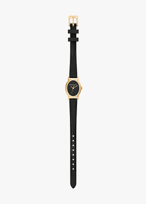 michael kors maude three hand black leather watch