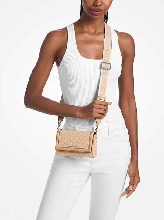 michael kors jet set small signature logo print woven smartphone crossbody bag