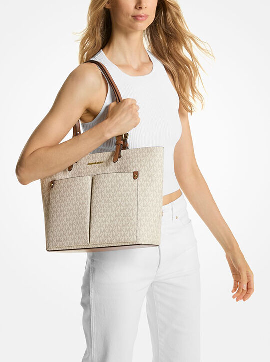 michael kors jet set medium logo pocket tote bag