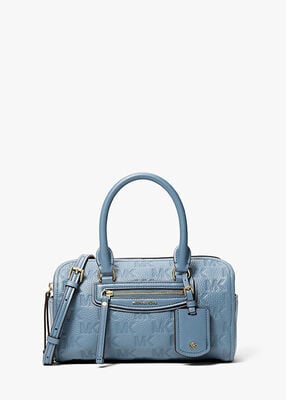 michael kors jet set travel extra small logo embossed leather duffel crossbody bag