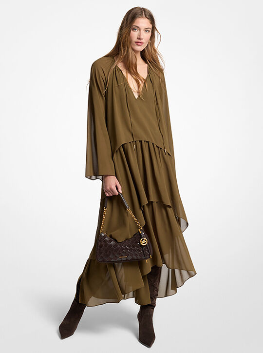 Ruffled Georgette High-Low Maxi Dress michael kors ruffled georgette high low maxi dress
