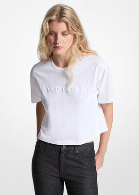 michael kors logo studded cotton jersey t shirt