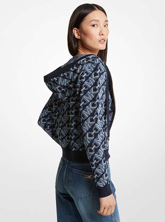 michael kors empire signature logo jacquard zip up hoodie