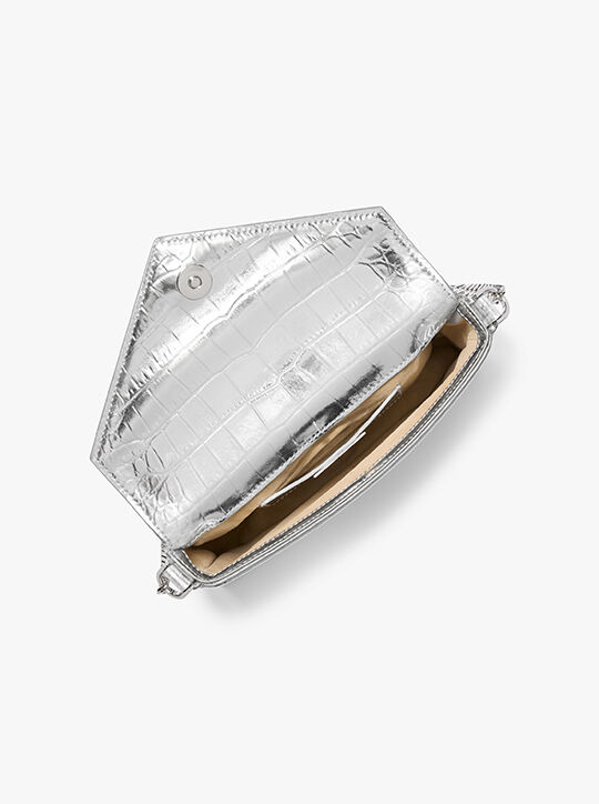 michael kors manhatta metallic crocodile embossed leather shoulder bag