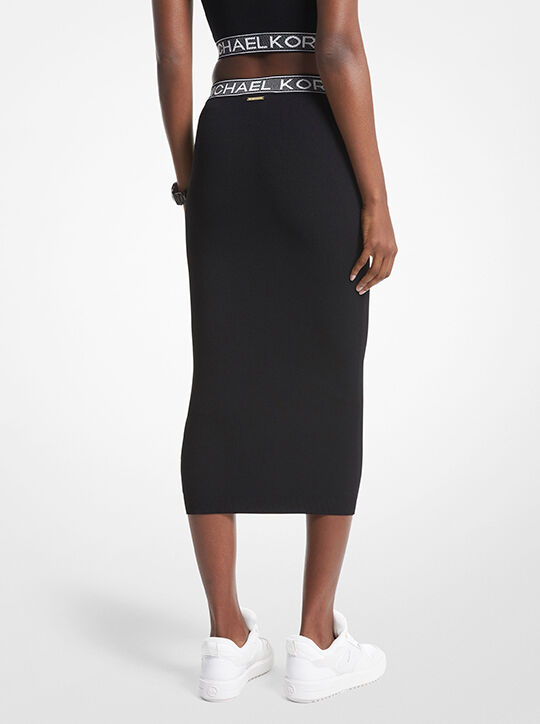 michael kors logo tape stretch viscose midi skirt