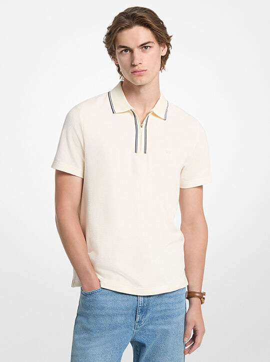 michael kors textured stretch cotton zip up polo shirt