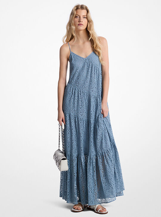 michael kors floral lace tiered slip dress