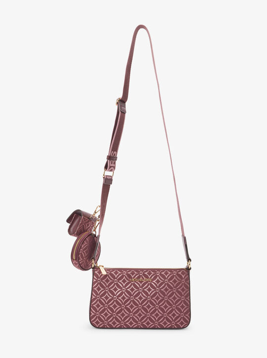 michael kors حقيبة كروس جيت سيت ترافل من قماش الجاكار بشعار الماركة مع ملحق تقني، صغيرة