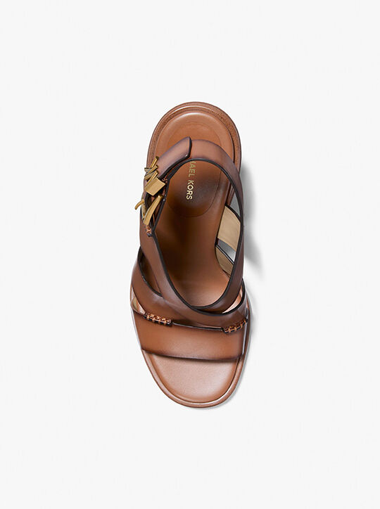 michael kors صندل بكعب عريض رافن من الجلد المصقول