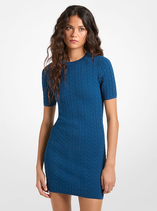 michael kors mk2000 logo embossed jacquard cable knit mini dress