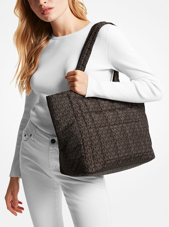 michael kors lilah large logo quilted recycled polyester tote bag