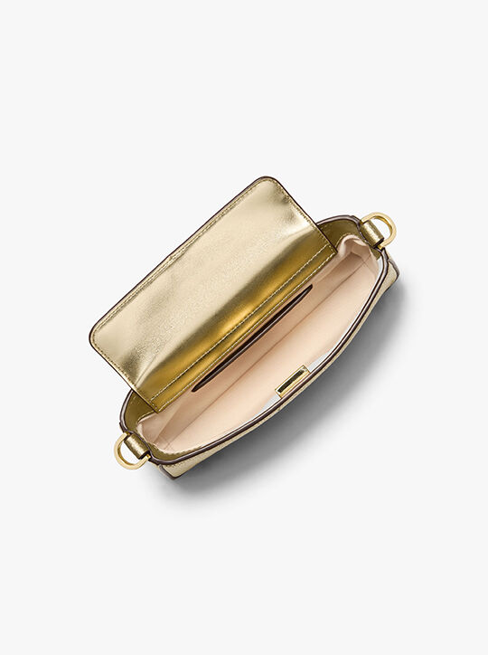 michael kors bryant small metallic pebbled leather convertible pochette