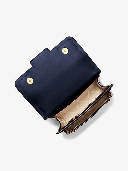 michael kors heather large studded crocodile embossed leather shoulder bag