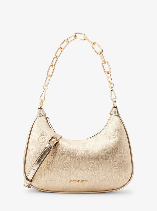 Cora Large Metallic Logo Embossed Leather Shoulder Bag | Michael 