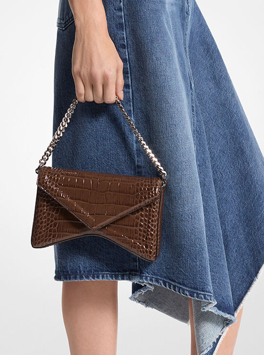 Manhatta Crocodile Embossed Patent Leather Shoulder Bag michael kors manhatta crocodile embossed patent leather shoulder bag