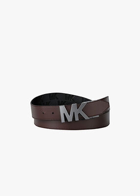 michael kors reversible logo embossed leather buckle belt