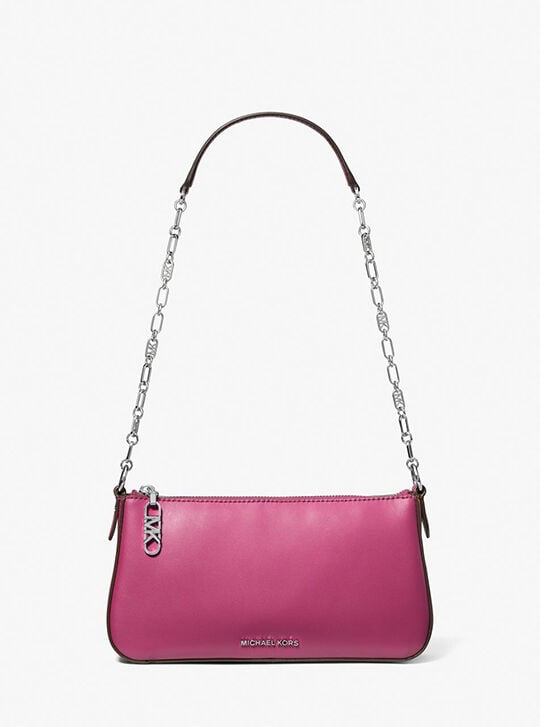 Empire Medium Leather Chain-Link Pochette, DEEP FUCHSIA | Michael