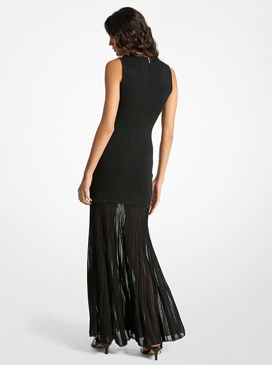 michael kors stretch knit combination maxi dress