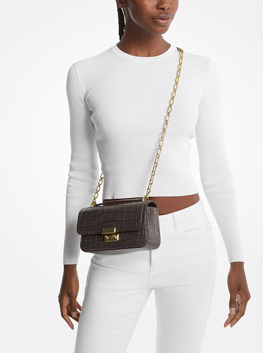 Tribeca Small Crocodile Embossed Leather Crossbody Bag michael kors tribeca small crocodile embossed leather crossbody bag