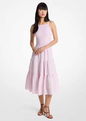 michael kors smocked linen midi dress