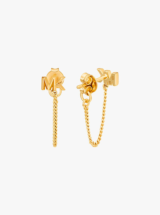 michael kors أقراط سلسلة من الفضة الإسترلينية المطلية بمعادن ثمينة مزينة بشعار الماركة