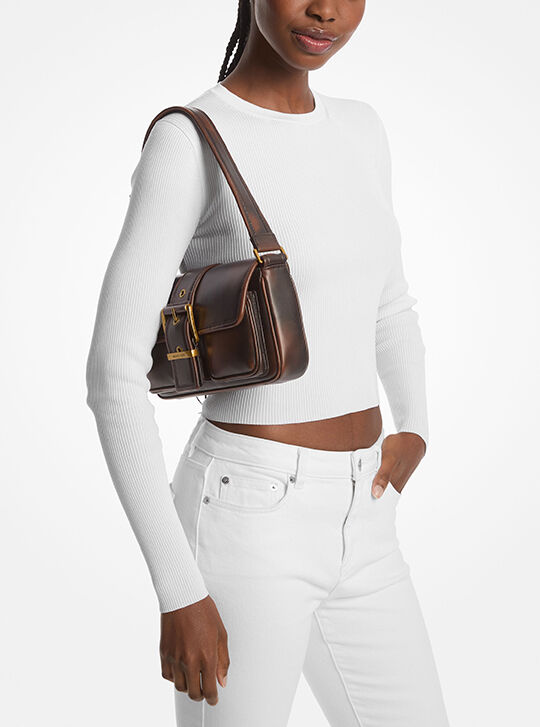 Colby Medium Burnished Leather Shoulder Bag, CHOCOLATE | Michael