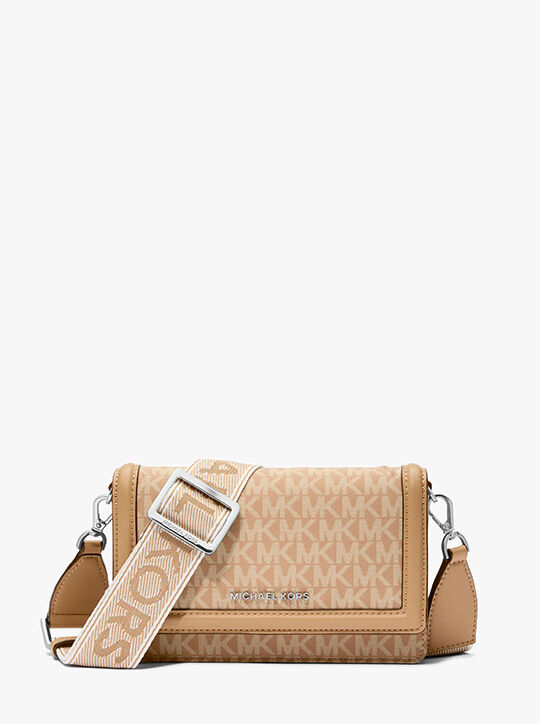 michael kors jet set small signature logo print woven smartphone crossbody bag