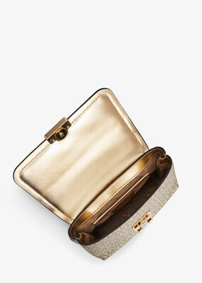 michael kors tribeca extra small metallic signature logo convertible crossbody bag