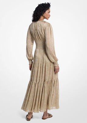 michael kors printed smocked georgette maxi dress
