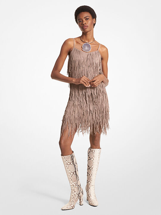 michael kors bonded suede fringed dress