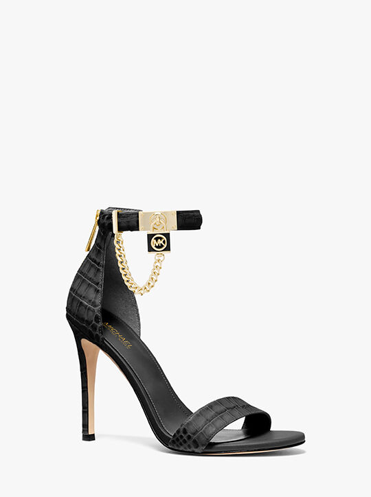 michael kors hamilton embellished crocodile embossed leather sandal