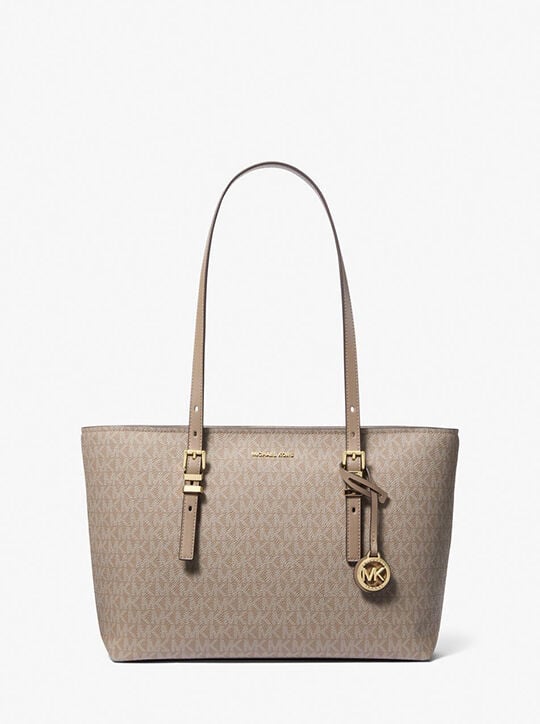 Quinn Medium Signature Logo and Leather Tote Bag michael kors quinn medium signature logo and leather tote bag