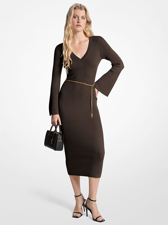 Wool Blend Belted Midi Dress michael kors wool blend belted midi dress