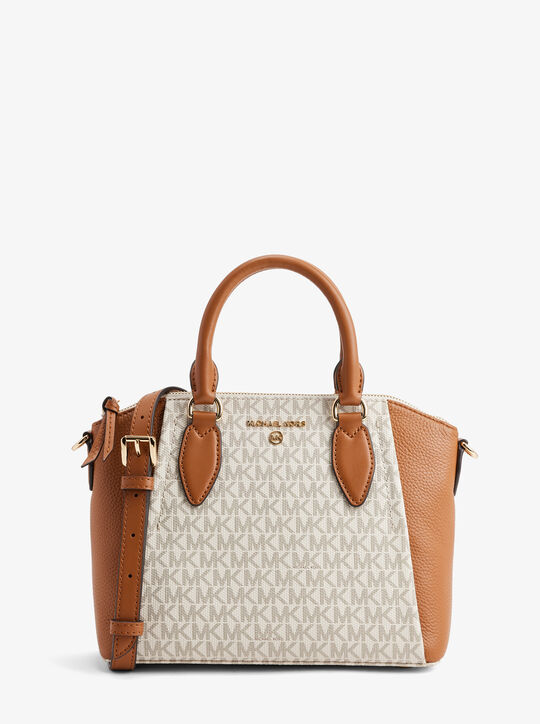 michael kors sienna medium logo and leather messenger bag