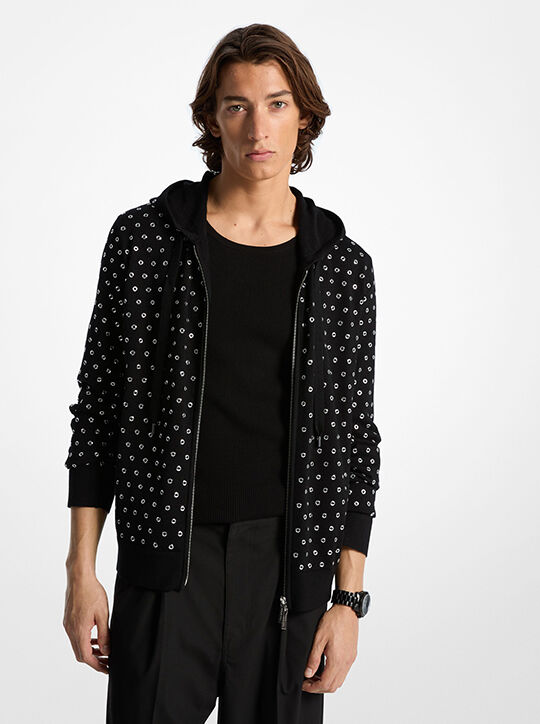 michael kors grommeted wool zip up hoodie