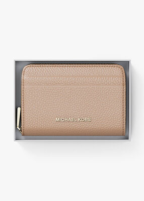 michael kors حافظة بطاقات جيت سيت صغيرة من الجلد المحبب بسحاب دائري