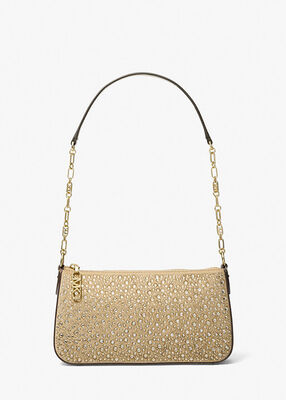 michael kors empire medium embellished suede chain link pochette
