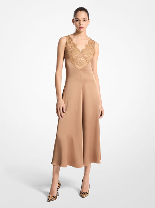michael kors lace trim satin charmeuse dress