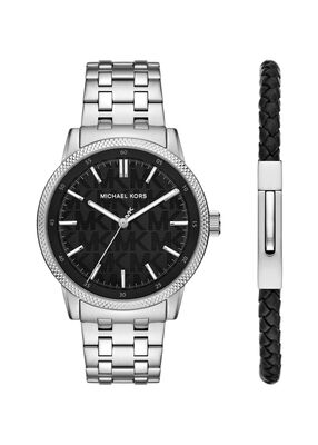michael kors oversized wolfe silver tone watch and bracelet set