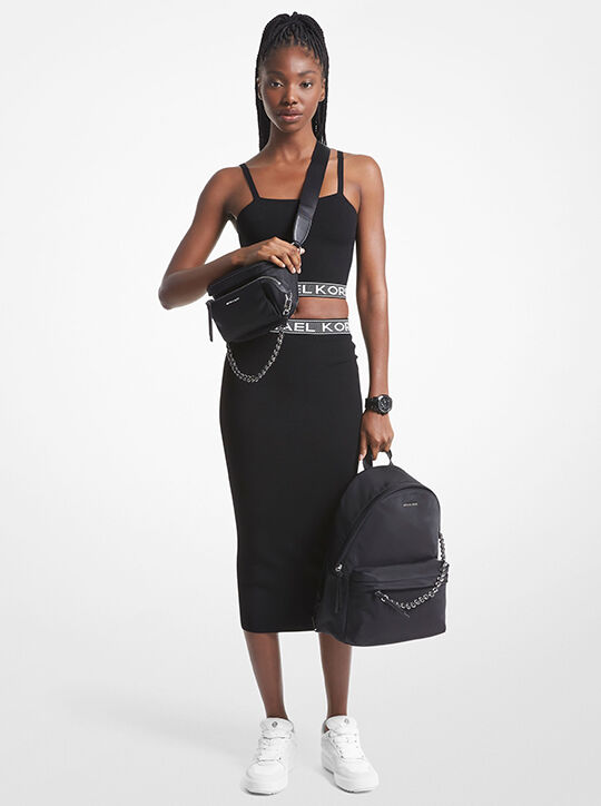michael kors logo tape stretch viscose midi skirt