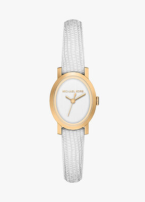 michael kors maude three hand white leather watch