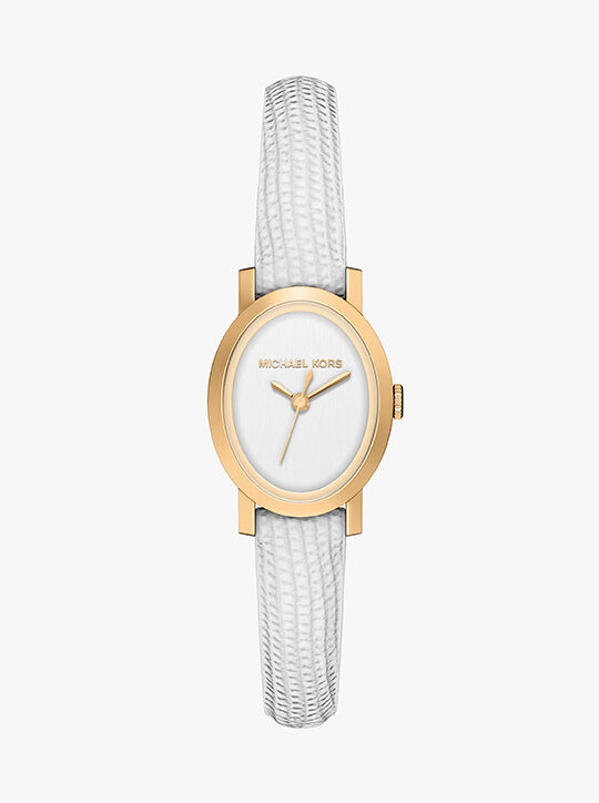 michael kors maude three hand white leather watch
