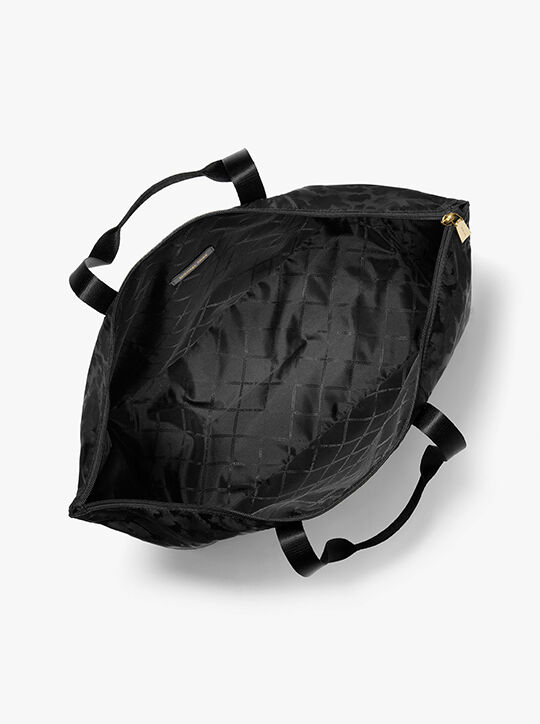 michael kors jet set large leopard jacquard nylon tote bag