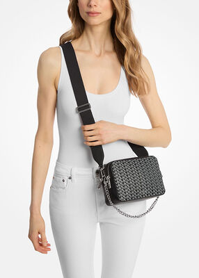 michael kors bryant medium mk2000 logo jacquard camera crossbody bag