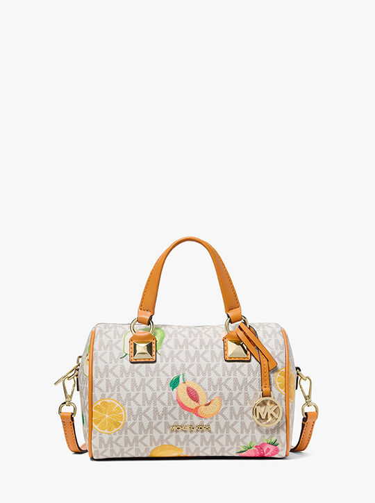michael kors grayson small printed signature logo duffel crossbody bag