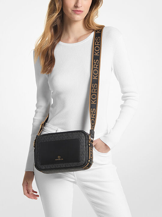 michael kors maeve large logo and faux leather crossbody bag