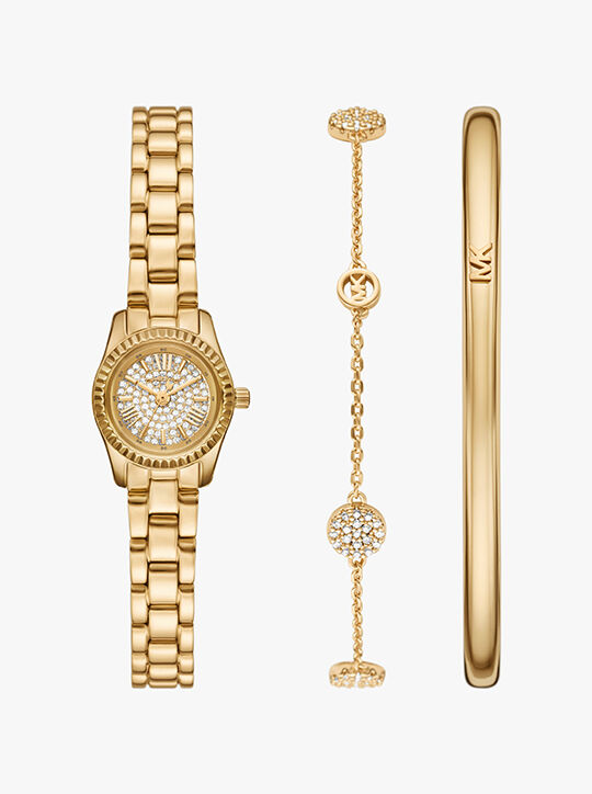 Petite Lexington Pavé Gold-Tone Watch and Jewelry Gift Set michael kors petite lexington pav gold tone watch and jewelry gift set