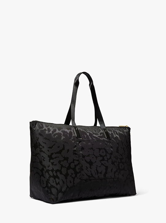 Jet Set Large Leopard Jacquard Nylon Tote Bag, BLACK | Michael