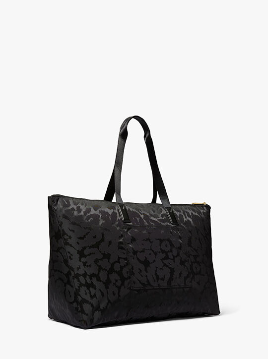 michael kors jet set large leopard jacquard nylon tote bag